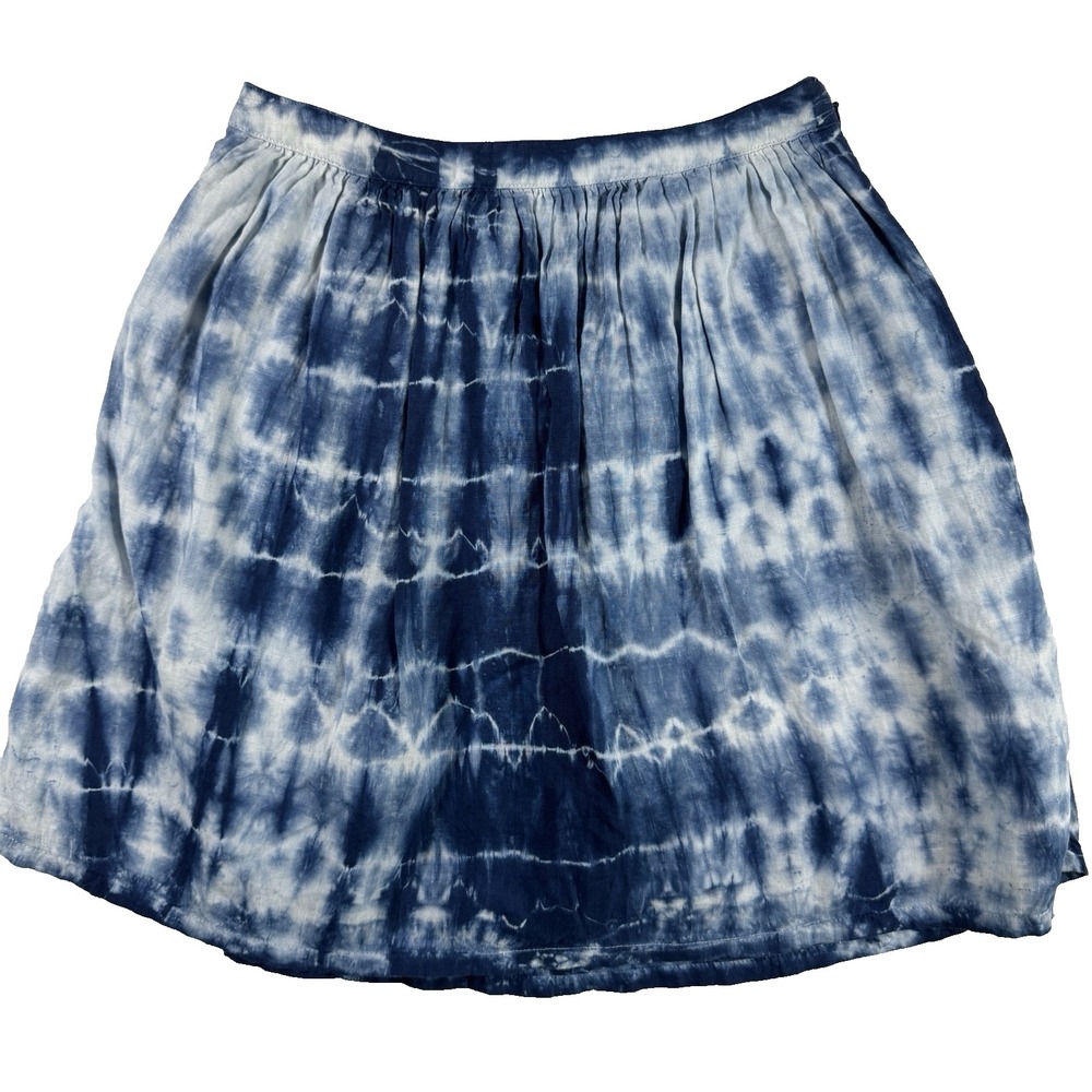 Madewell Indigo Shibori Tie Dye Linen Skirt‎ Women's 0 Blue A-Line Side Zip Boho